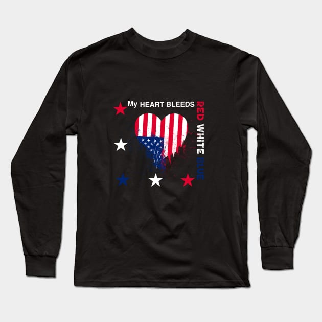 My Heart Bleed Red White & Blue Long Sleeve T-Shirt by nancyartwork